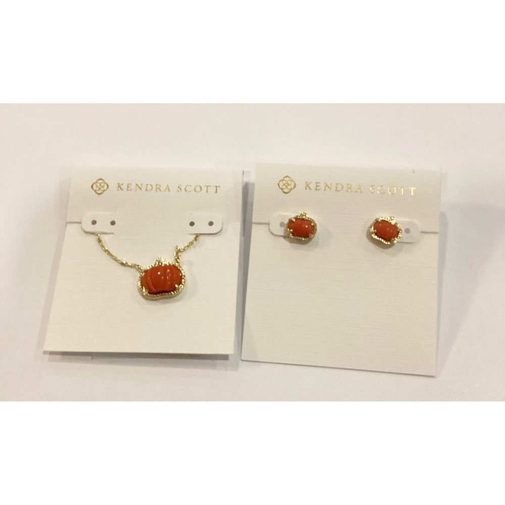 Kendra Scott Pumpkin Necklace and Earrings Set Gold Tone Orange Fall Jewelry - Picture 2 of 6